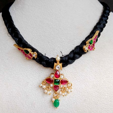 Handmade Brass Metal Jewellery Black Thread Necklace